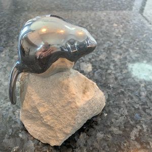 John Hoselton Aluminum on Stone Beaver Sculpture